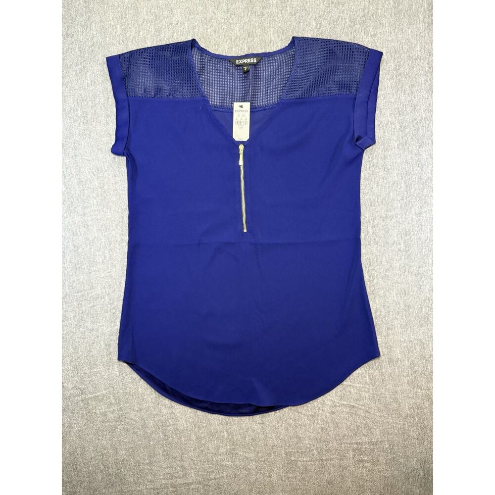 NWT Express Women’s Cap Sleeve Blouse-Blue/Small/V-neck Zipper/Lace/Work/Office
